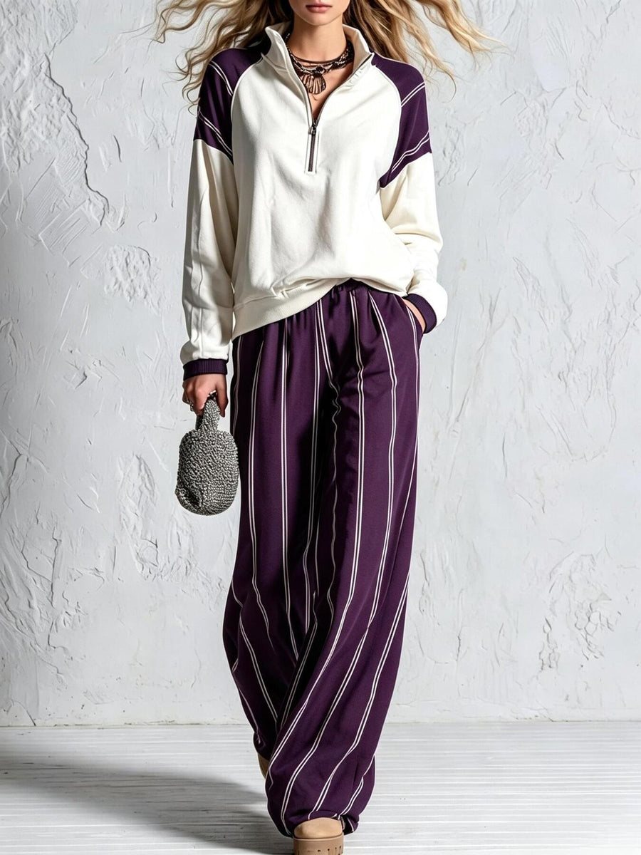 Navy Blue lounge set with seam detail and long sleeve