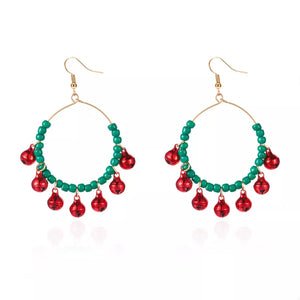earrings in bright red with beaded and long