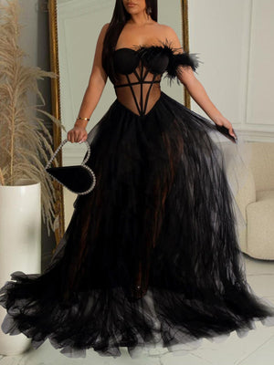 glam formal gown in Blush Pink with strapless
