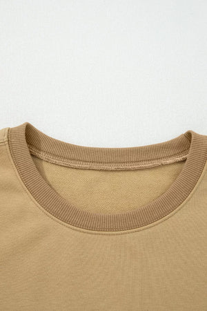 Star Patch Crew Neck Sweatshirt in Tan with oversized