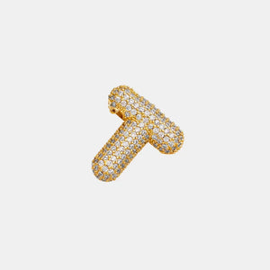 Puffed gold initial necklace with clear zirconia stones, Style T