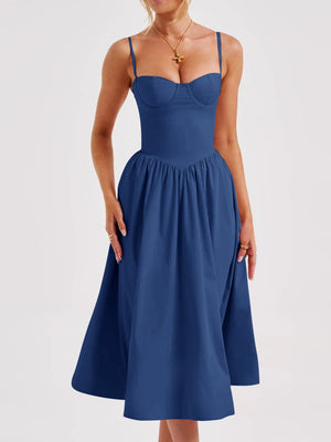 Sweetheart Neck Midi Cami Dress in Black with zipper