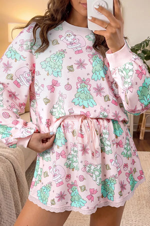 100% polyester Care instructions: Machine wash cold pajama set in pink with relaxed silhouette