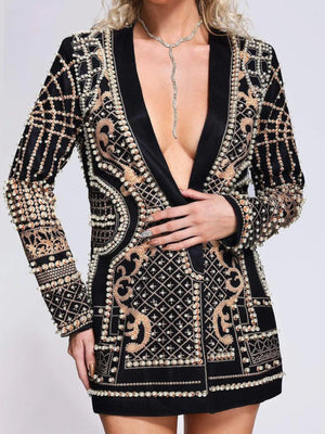 gold blazer featuring embellished and geometric