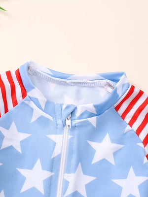 Children's Patriotic Star Print Swim Set With Hat in this colorway