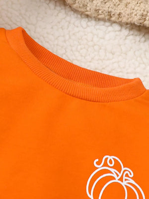 white Sweatshirt and Pants Set featuring drawstring waist and pumpkin print