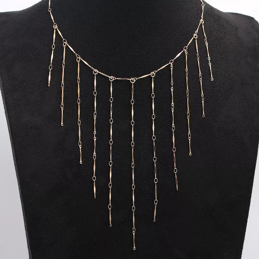 18k Gold-plated Tassel Waterfall Necklace in gold with tassel detail