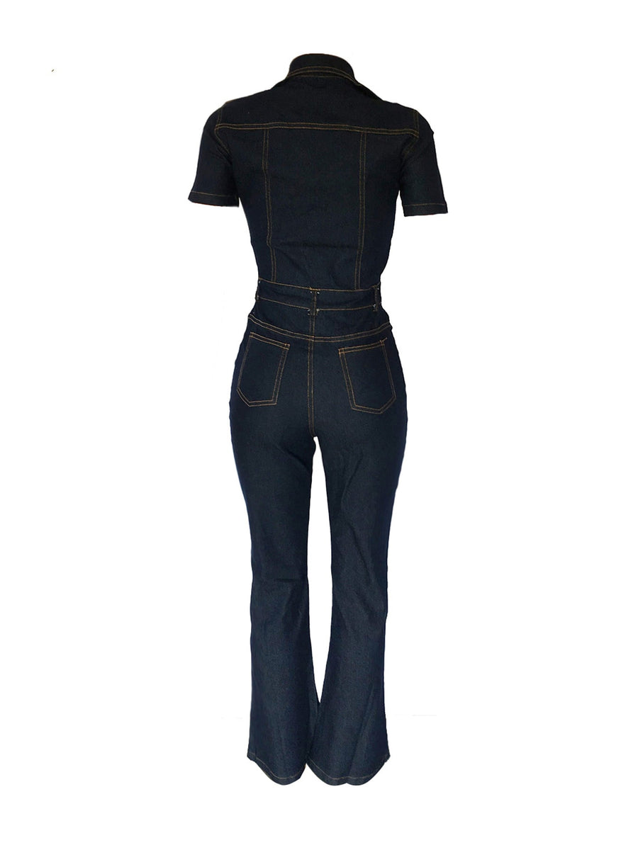 Dark Blue jumpsuit with full-length and button-front