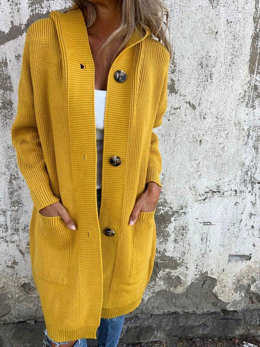 Light Gray cardigan with thigh-length and button-front