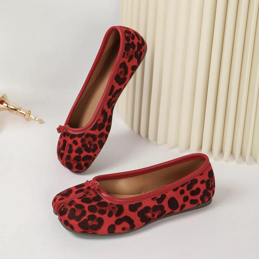 brown flats with slip-on and leopard-print