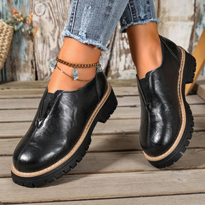 Leather Round Toe Slip-On Loafers in ivory with round toe