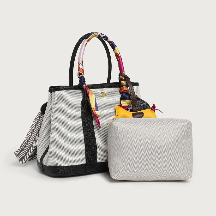 Canvas Imported Size & handbag in black with boxy silhouette