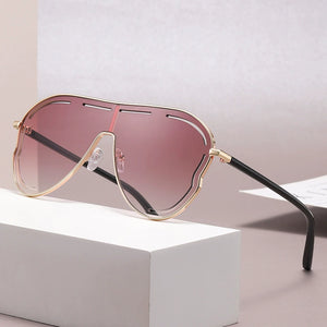 Statement aviator gradient sunglasses with gold metal frames and dusty pink lenses