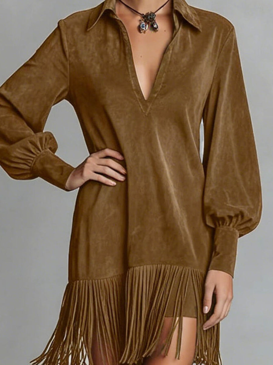 bohemian mini dress in Brown with collared