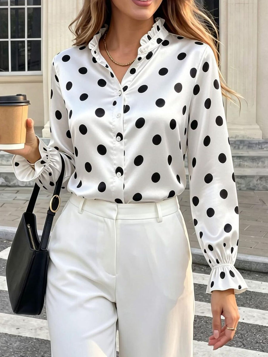 white blouse with polka dot and collared