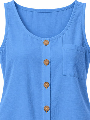 White tank top with hip-length and button-front
