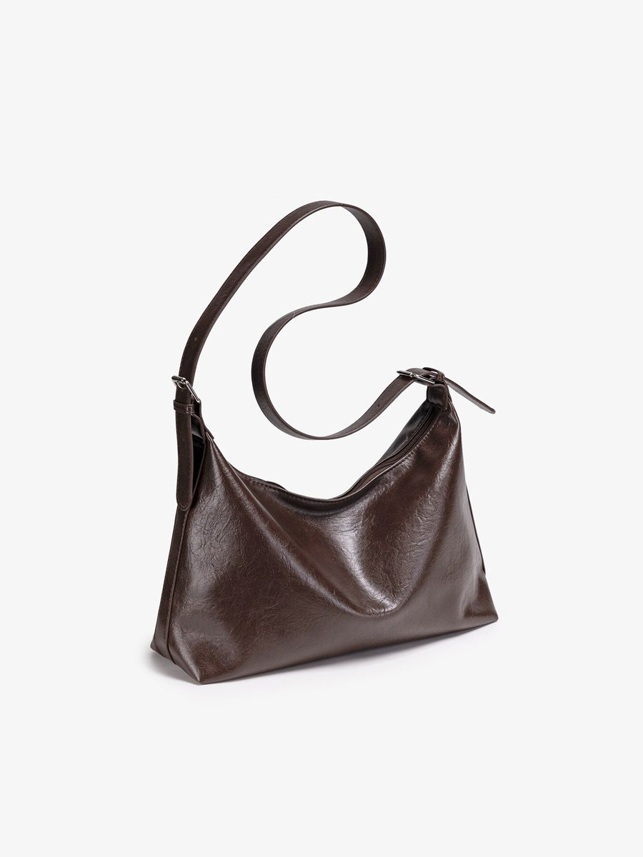 PU Leather Hobo Crossbody Bag in Brown with adjustable strap