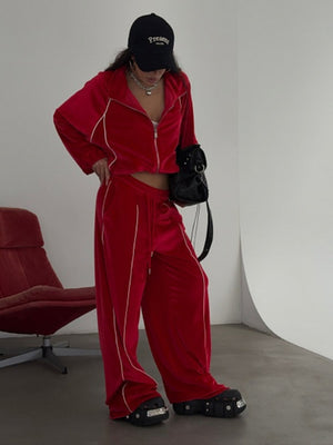 Green pajama set with drawstring waist and long sleeve