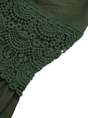 Green cotton blend maxi dress with lace trim detail