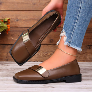 Square Toe Slip-On Shoes in Beige with square toe