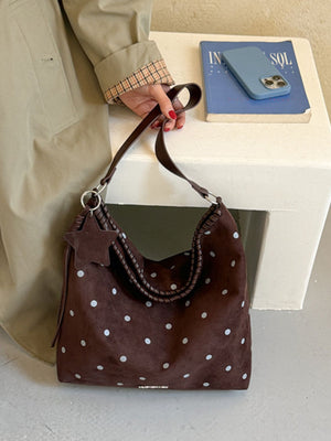 Medium Leather Polka Dot Shoulder Bag in Black with shoulder strap