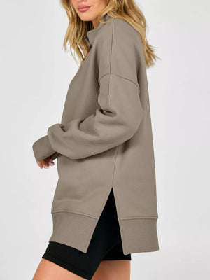 65% polyester, 30% viscose, 5% elastane Care instructions: Machine wash cold sweatshirt in Khaki with oversized silhouette
