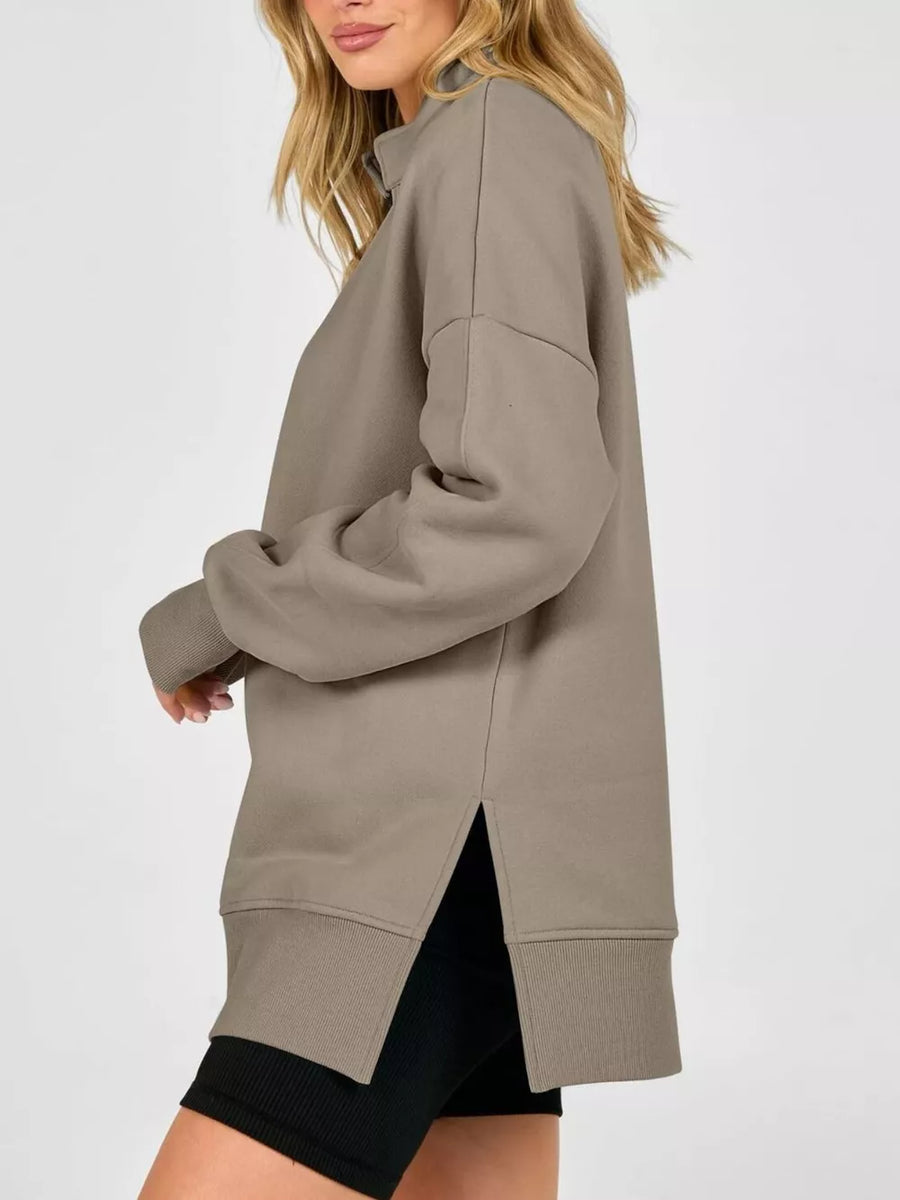 65% polyester, 30% viscose, 5% elastane Care instructions: Machine wash cold sweatshirt in Khaki with oversized silhouette