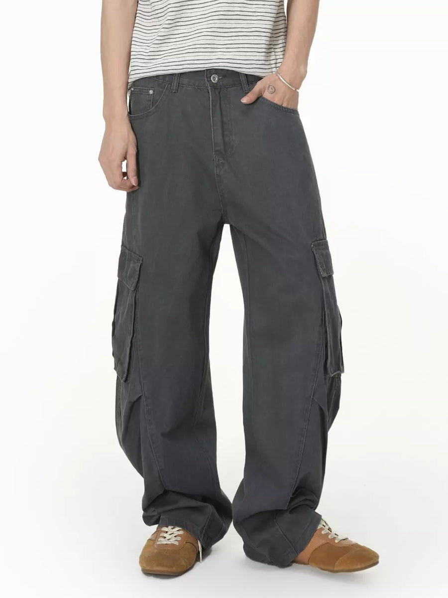 jeans in charcoal featuring buttoned and loose fit