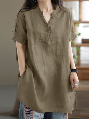 blouse in olive green featuring buttoned and oversized fit