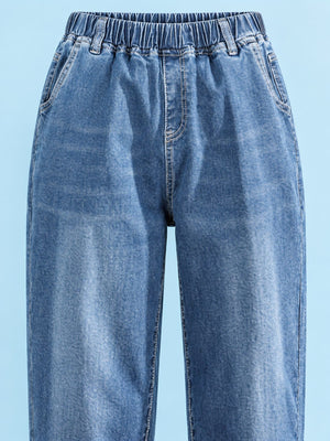 Cotton content is at least 80% but less than 90%, with acetate content below 30% jeans in medium wash denim with relaxed