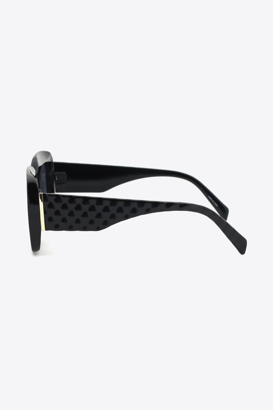 Black rectangular sunglasses with tortoiseshell textured arms and gold accent