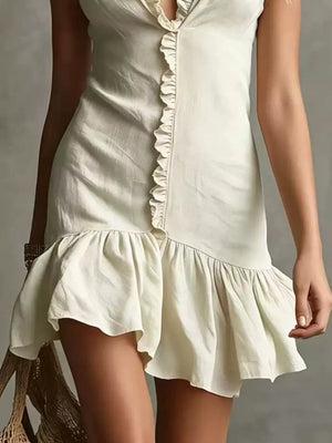 romantic mini dress in blush pink with v-neck