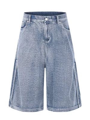 Blue Men's Wide Leg Denim Capris