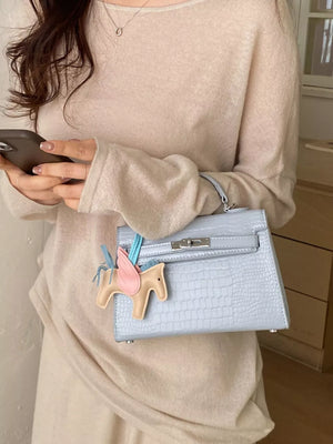 Blue with Crocodile Embossed Mini Crossbody Bag in Blue