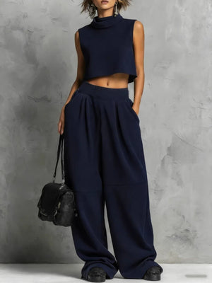 charcoal relaxed sweat set with mock neck