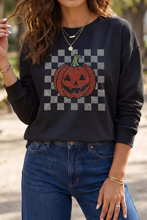 black sweatshirt with checkered and crew neck