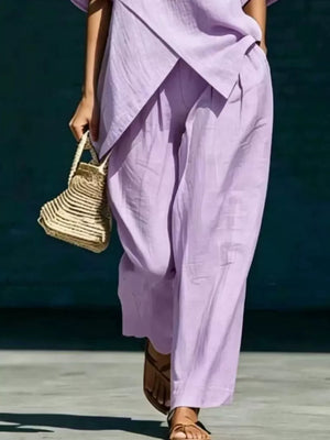 Pink Purple loose two-piece set with boat neck