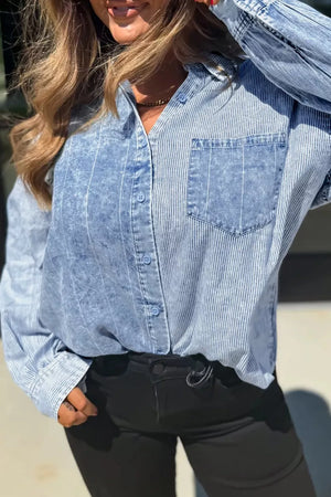 65% cotton, 25% polyester, 10% viscose Care instructions: Machine wash cold button-down shirt in Light Blue with relaxed