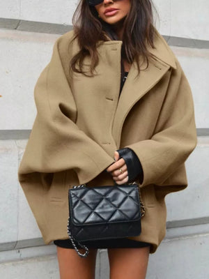 overcoat in camel featuring buttoned and oversized fit