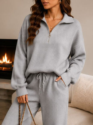 lounge set featuring ribbed in Dusty Blue with 100% polyester Care instructions: Machine wash cold texture