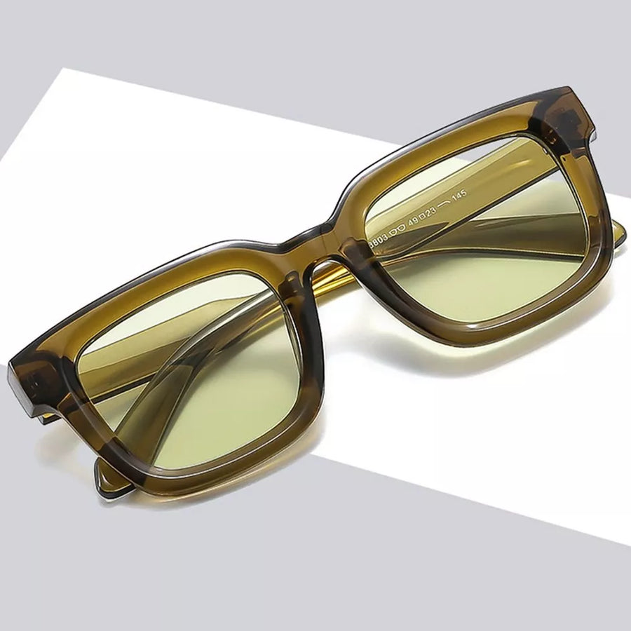 PC Frame material: Polycarbonate Lens material: Polycarbonate Temple material: P sunglasses in olive green with square