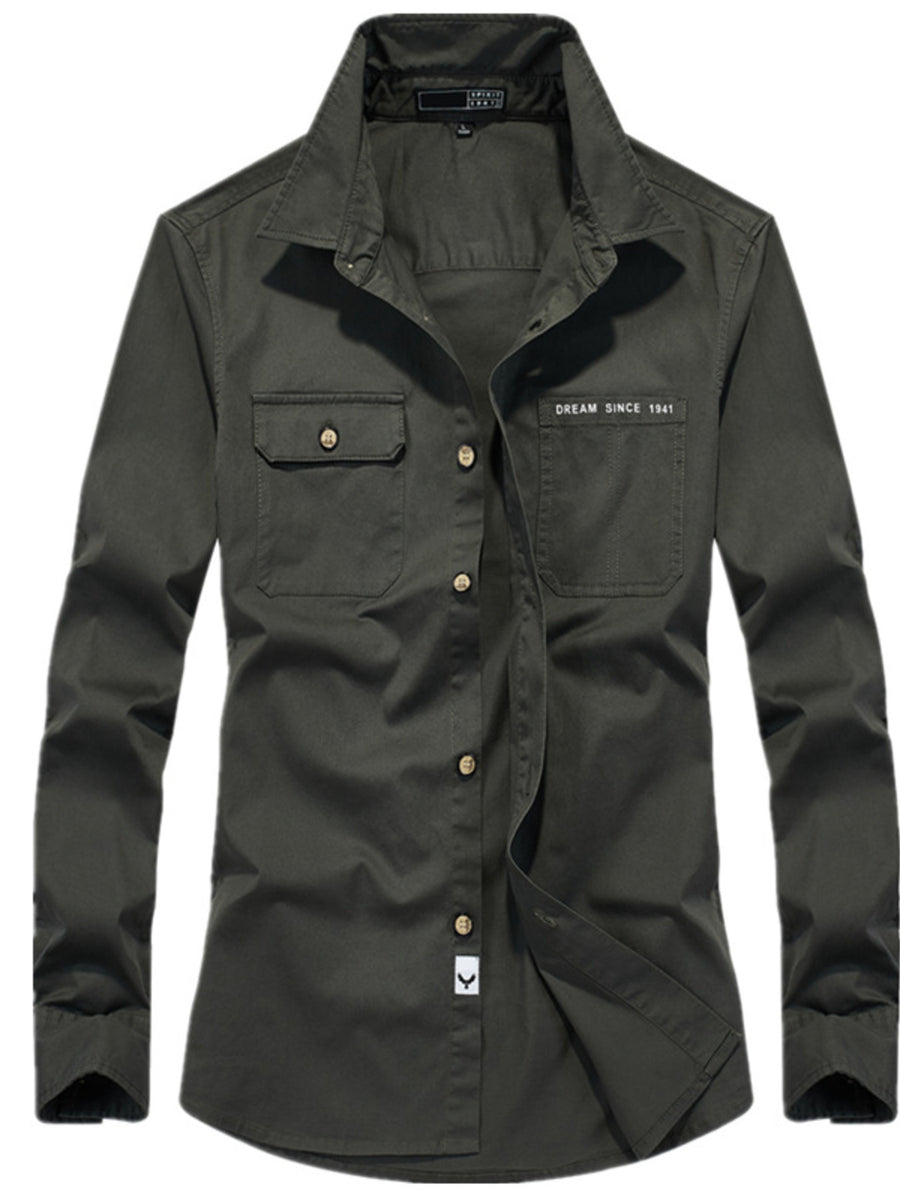 95%cotton,5%spandex Care instructions: Machine wash cold button-up shirt in Khaki with regular silhouette
