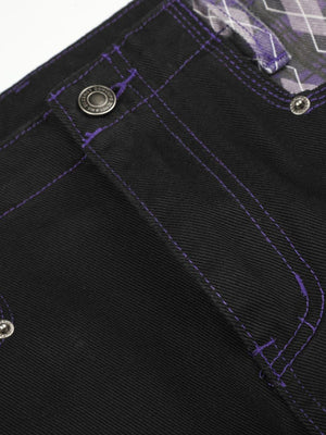 wide-leg jeans in purple with argyle and pocketed