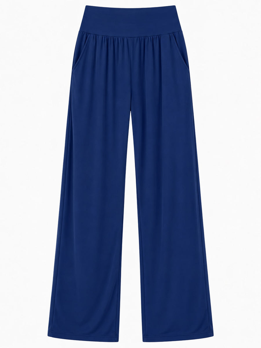 Pocketed High-Waisted Wide-Leg Pants in Burgundy with pocketed