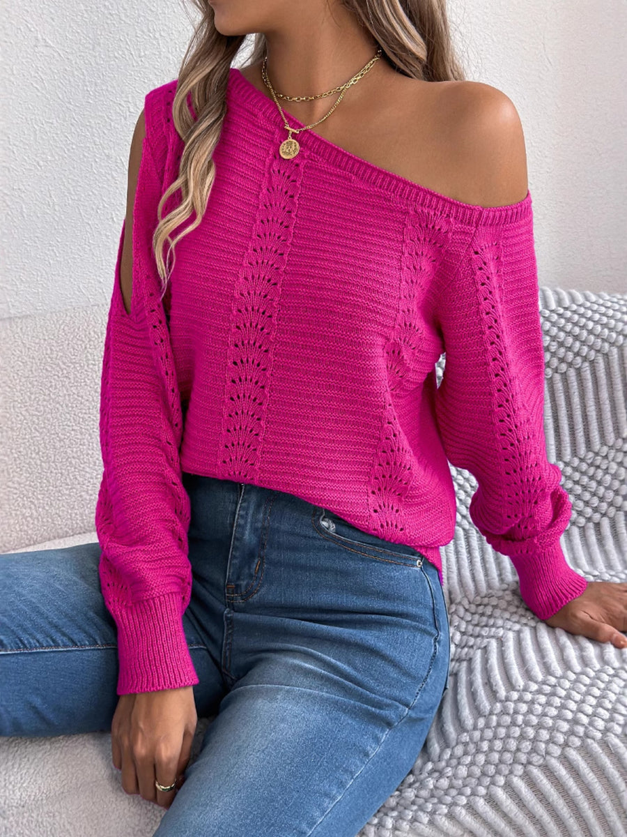 Cerise pullover sweater with stretch and long sleeve