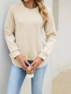 sweatshirt featuring geometric in Army Green with 65% rayon, 30% polyester, 5% spandex Care instructions: Machine wash cold