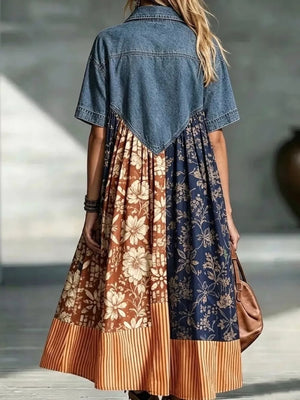 bohemian shirt dress in Green with collared