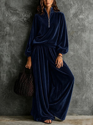 athleisure two-piece set in Navy Blue with mock neck