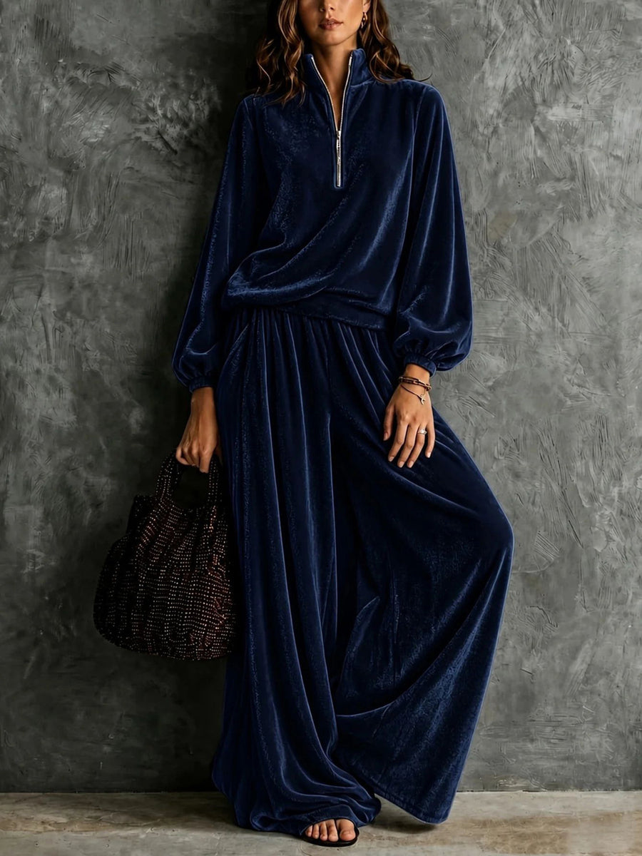 athleisure two-piece set in Navy Blue with mock neck