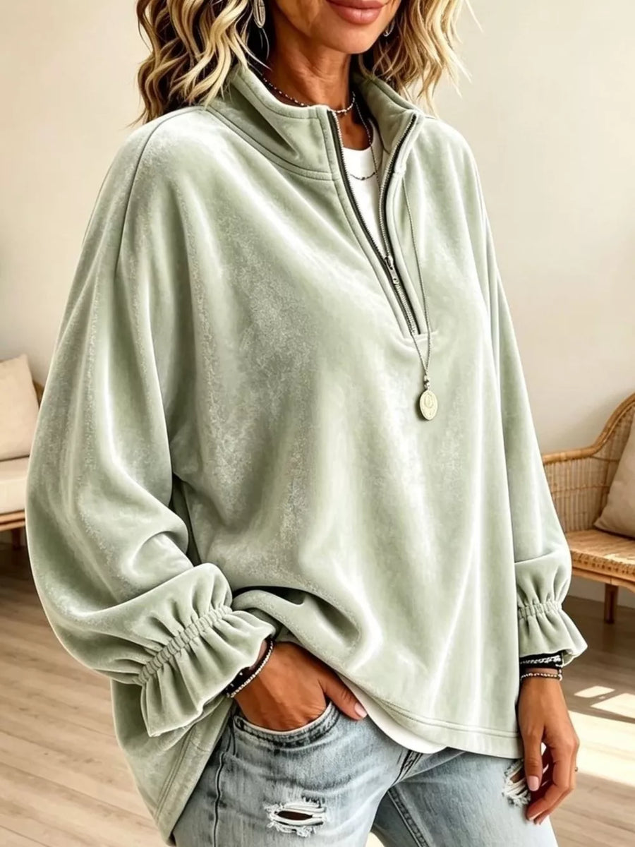 sweatshirt in Burgundy with ruffled cuffs and hip-length